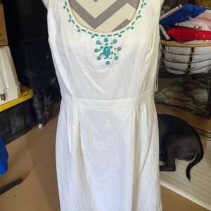 Studio I White Mini Dress with Teal Accents